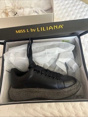 Black Platform Sneaker with Crystal-Embellished Sole